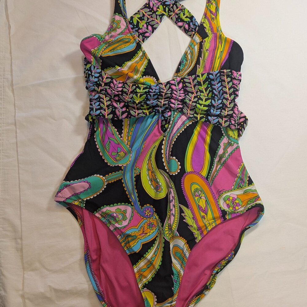 Trina Turk Garden Paisley One Piece Sz 8 - Picture 7 of 7